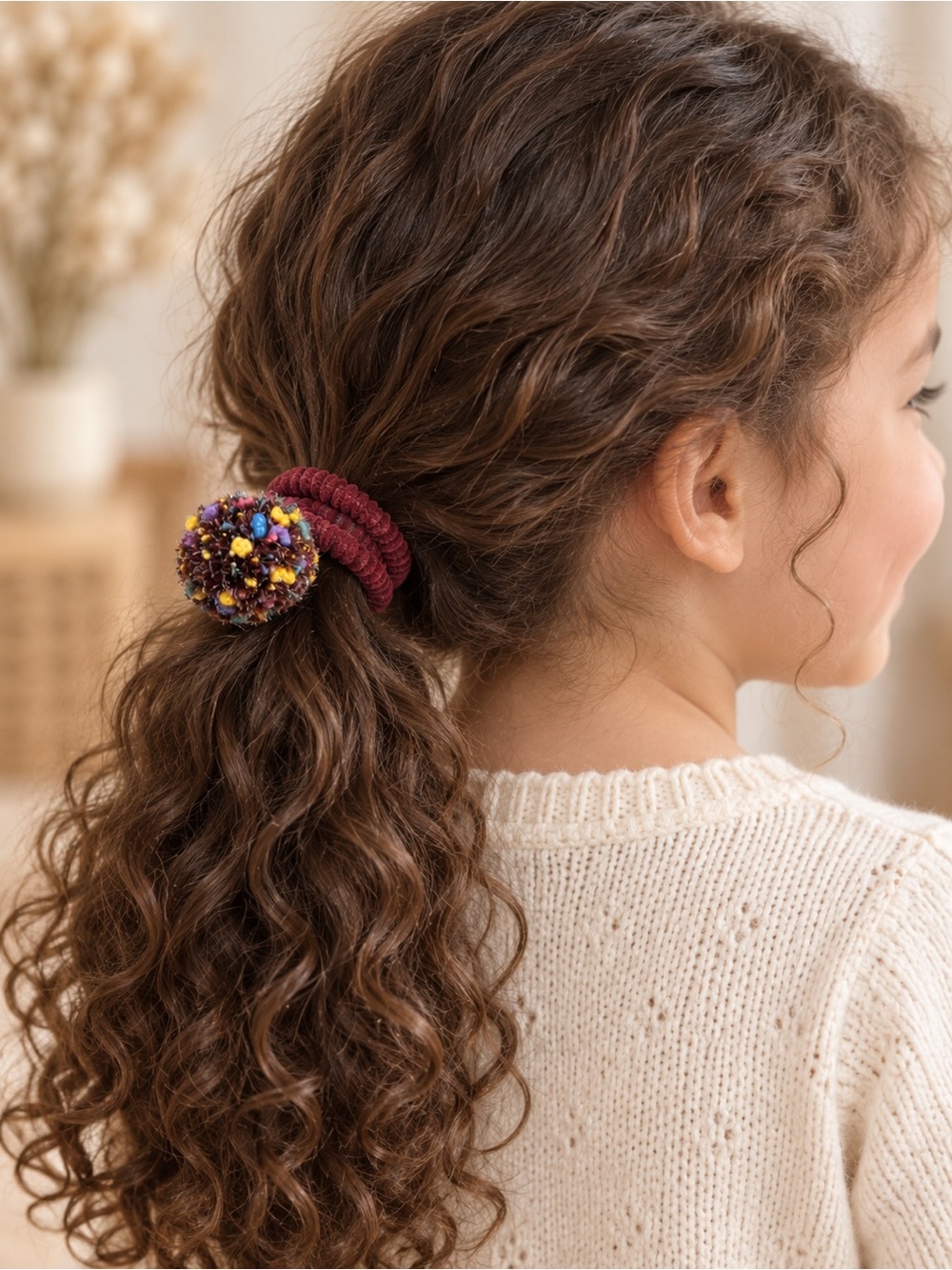 Handmade Girls Pom-Pom Ponytail Hair Tie Set – Choose Color